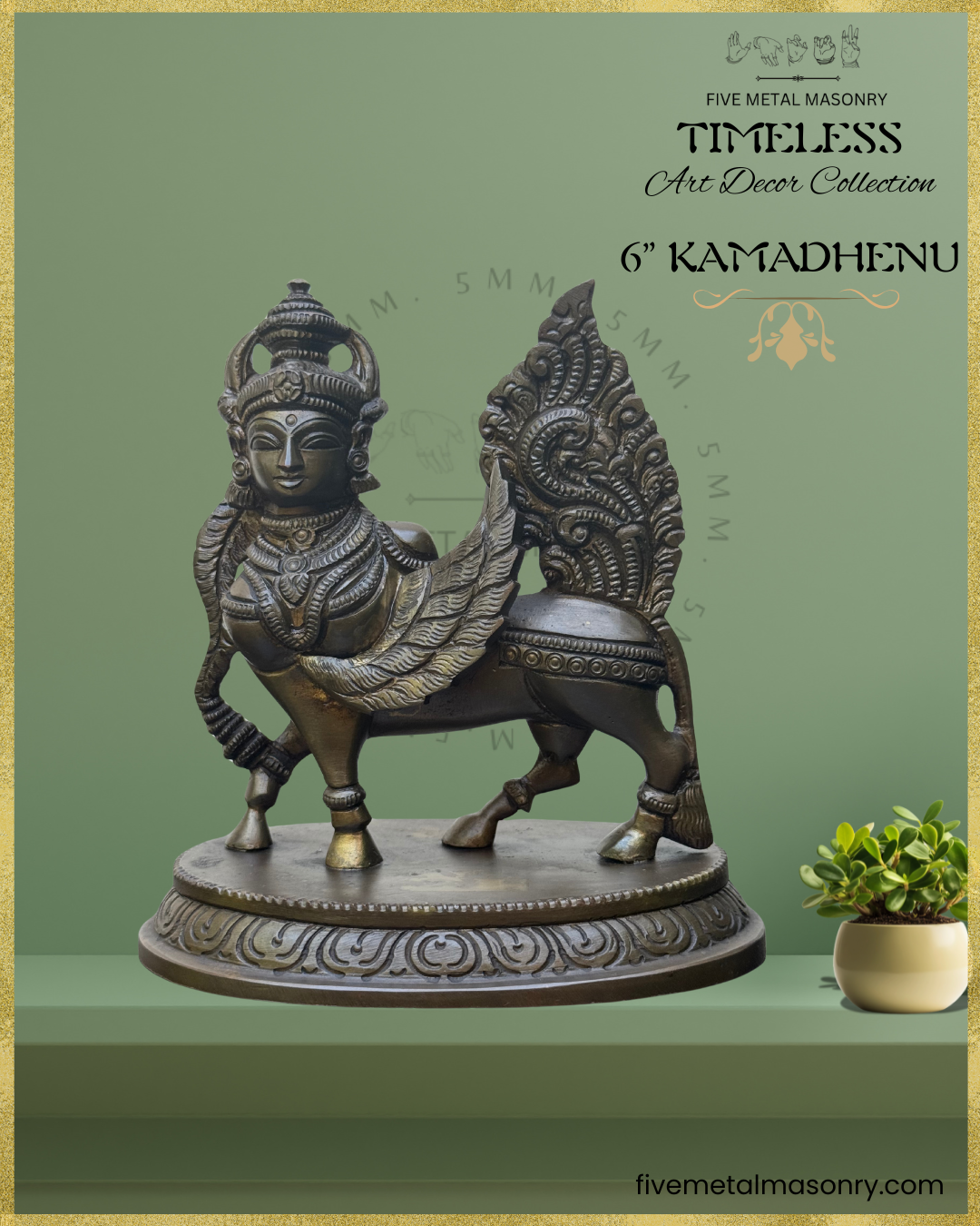 Kamadhenu Panchaloha Bronze statue – Timeless Collection - Iconography per Shilpa Sastra, Handcrafted lost wax casting – Front view