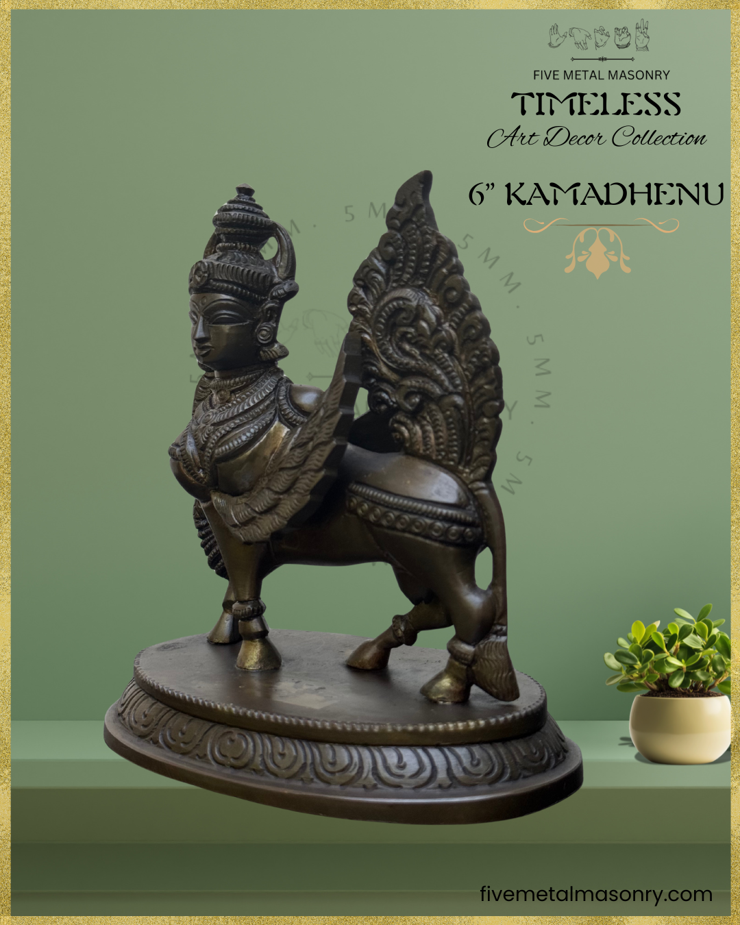 Kamadhenu Panchaloha Bronze statue – Timeless Collection - Iconography per Shilpa Sastra, Handcrafted lost wax casting – Left facing view