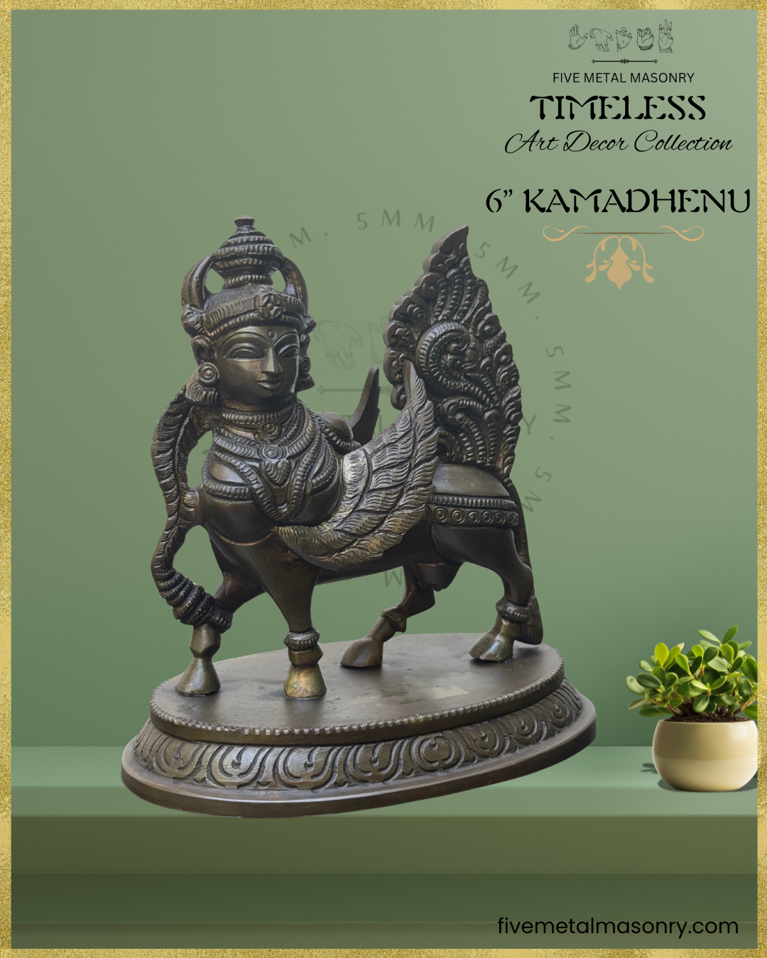 Kamadhenu Panchaloha Bronze statue – Timeless Collection - Iconography per Shilpa Sastra, Handcrafted lost wax casting – Right facing view