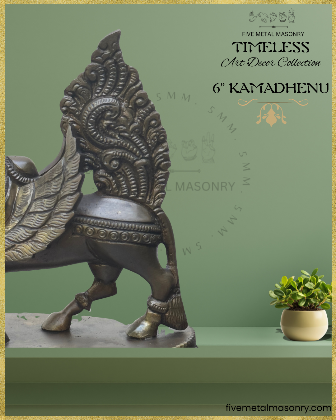 Kamadhenu Panchaloha Bronze statue – Timeless Collection - Iconography per Shilpa Sastra, Handcrafted lost wax casting – Rear closeup view