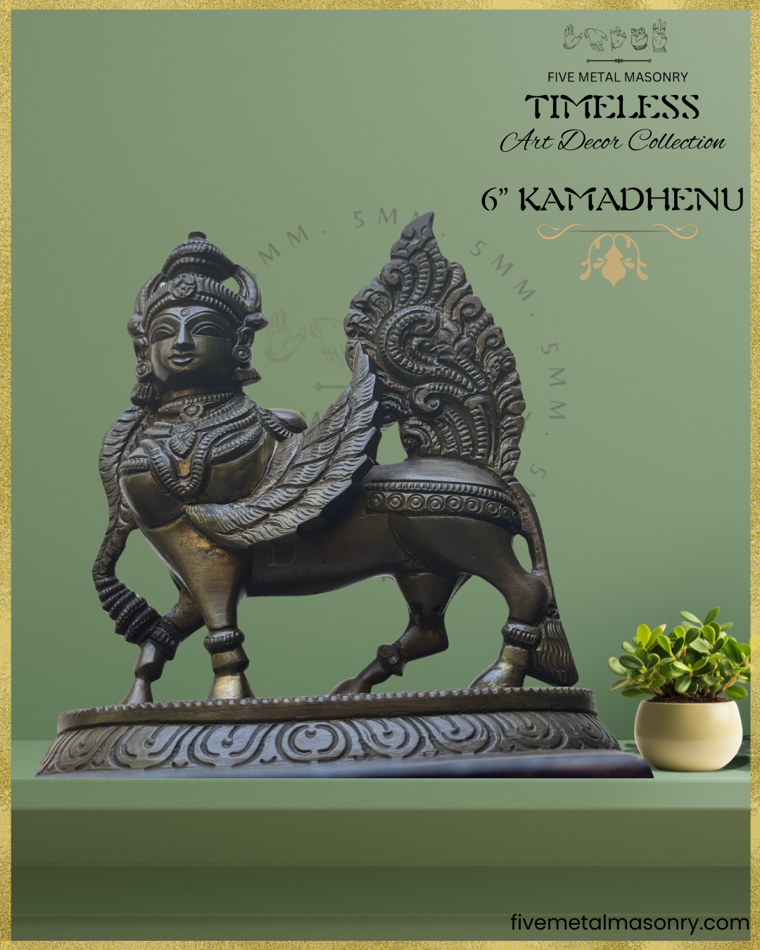Kamadhenu Panchaloha Bronze statue – Timeless Collection - Iconography per Shilpa Sastra, Handcrafted lost wax casting – Bottom up angle view