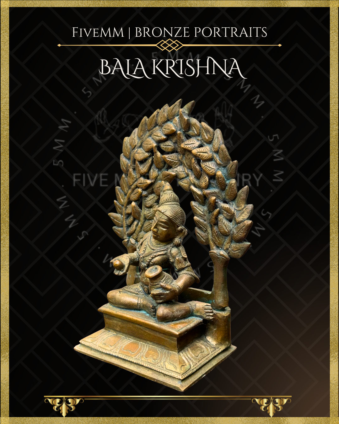 Bala krishna with butter Panchaloha Bronze statue – Shilpa Sastra iconography, handcrafted lost wax casting – Left facing view