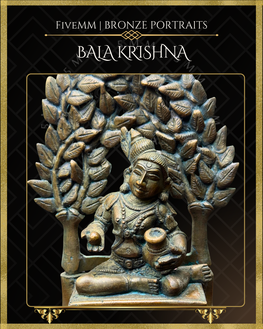 Bala krishna with butter Panchaloha Bronze statue – Shilpa Sastra iconography, handcrafted lost wax casting – Closeup view
