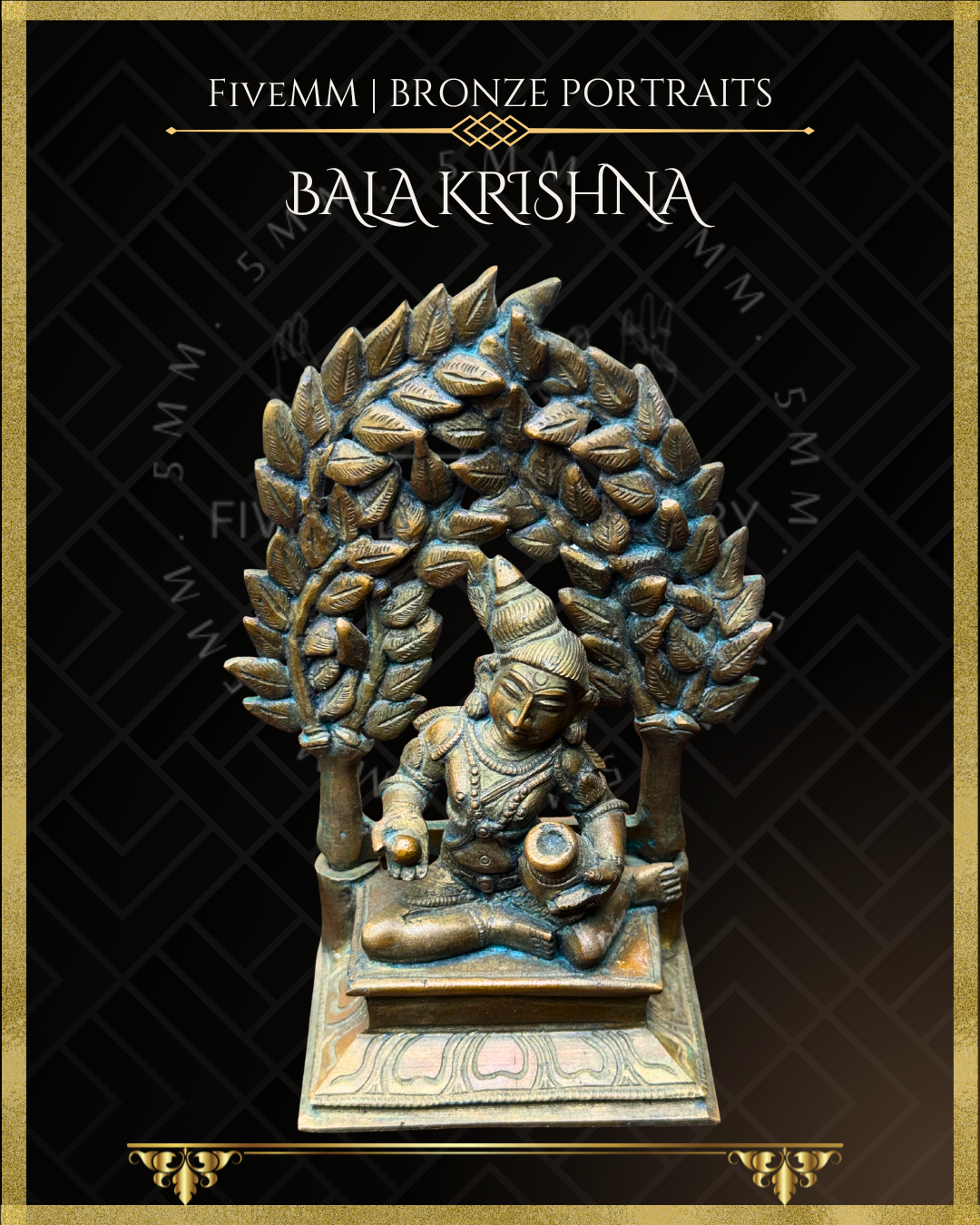 Bala krishna with butter Panchaloha Bronze statue – Shilpa Sastra iconography, handcrafted lost wax casting – Top angle view