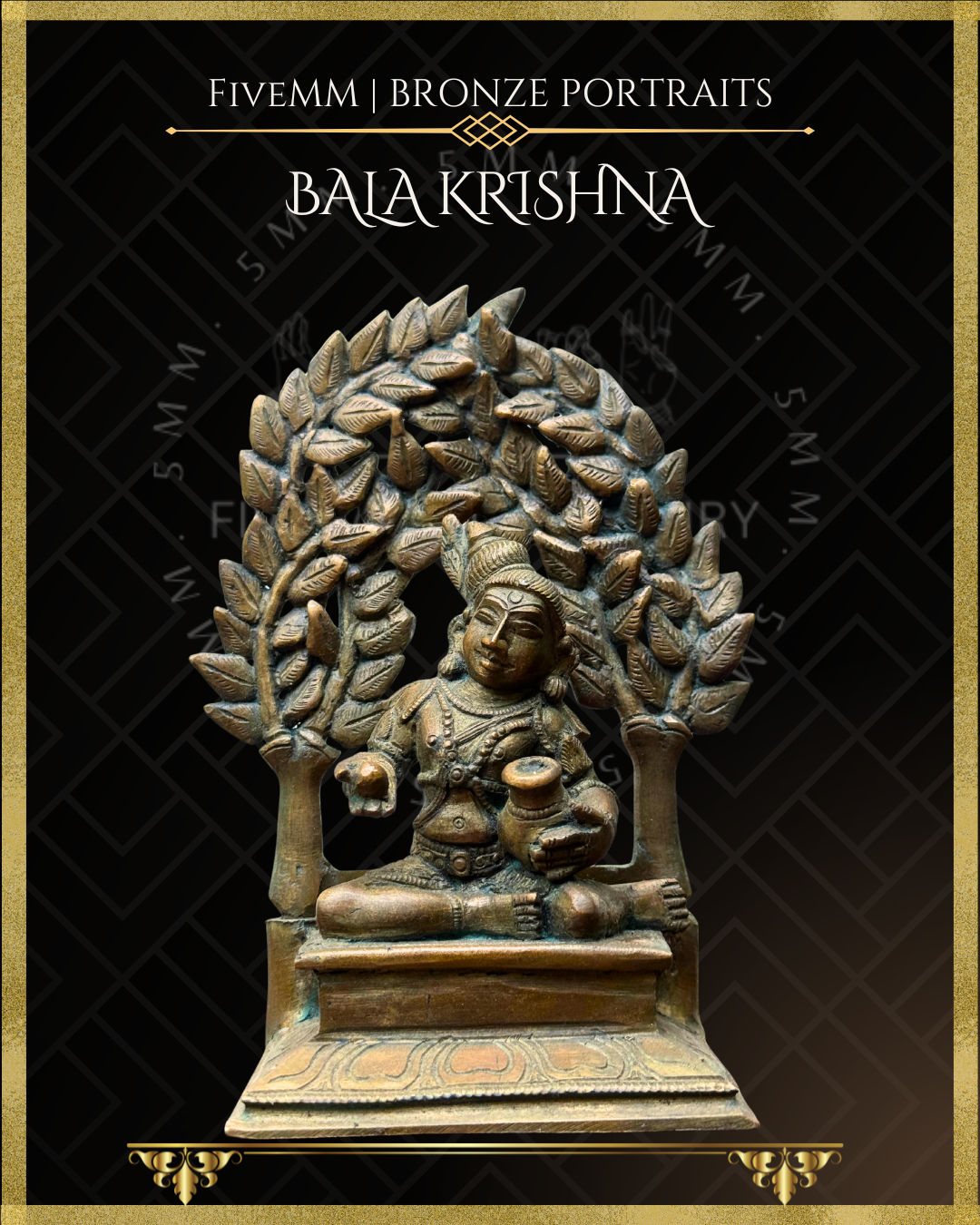 Bala krishna with butter Panchaloha Bronze statue – Shilpa Sastra iconography, handcrafted lost wax casting – Projected view