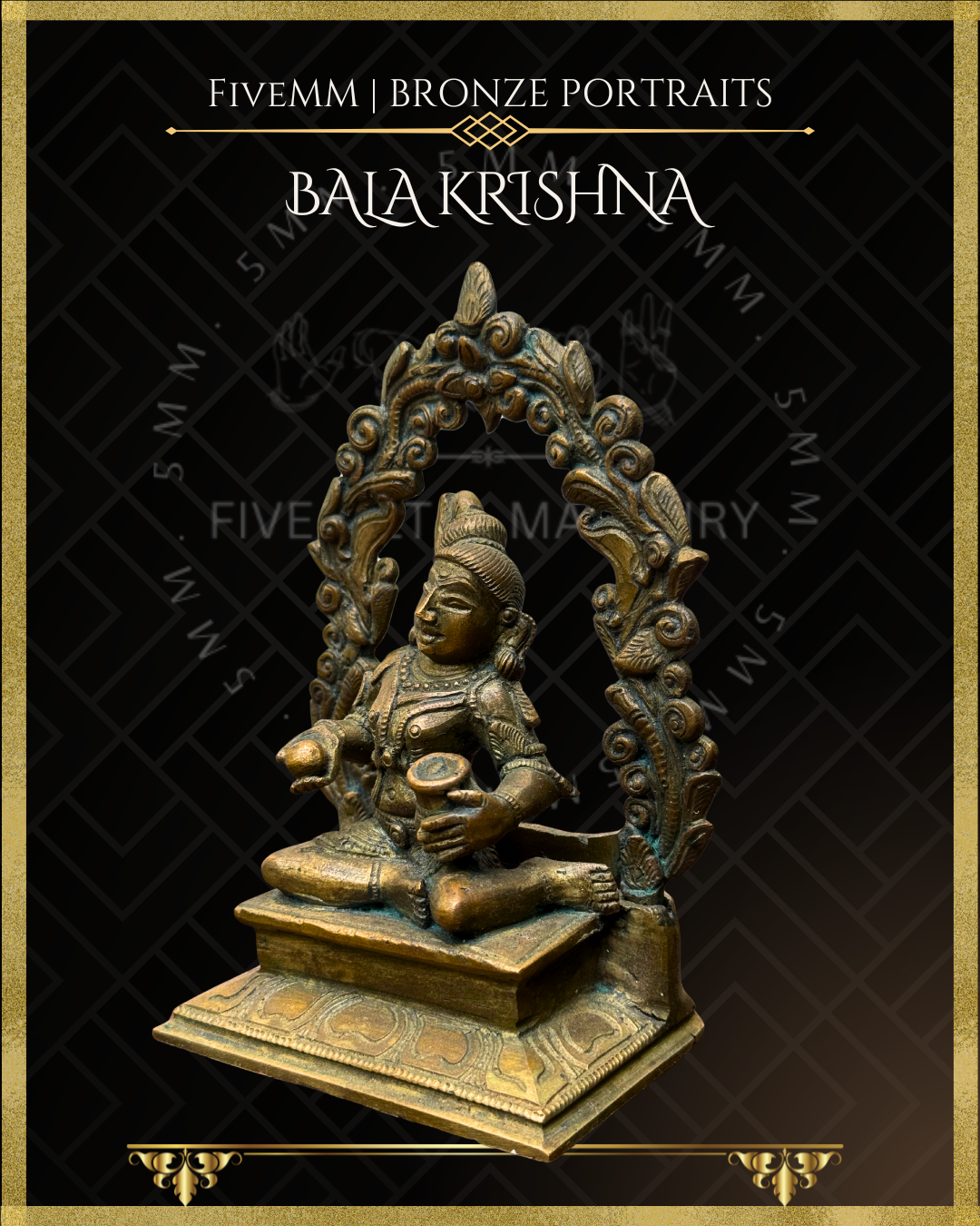 Bala krishna with butter Panchaloha Bronze statue – Shilpa Sastra iconography, handcrafted lost wax casting – Left facing view