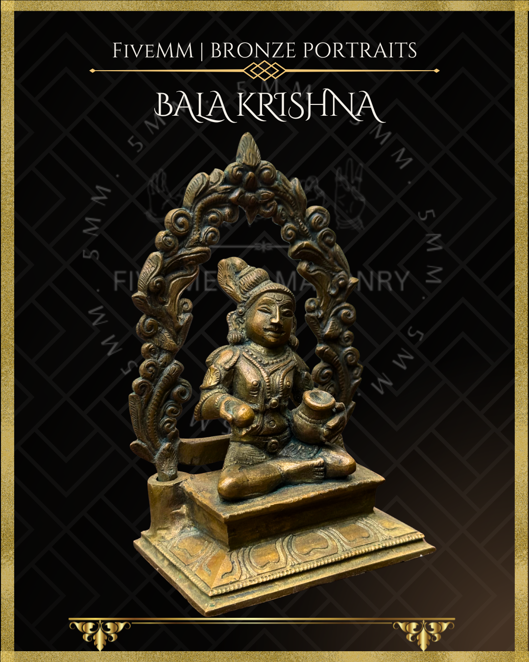 Bala krishna with butter Panchaloha Bronze statue – Shilpa Sastra iconography, handcrafted lost wax casting – Right facing view