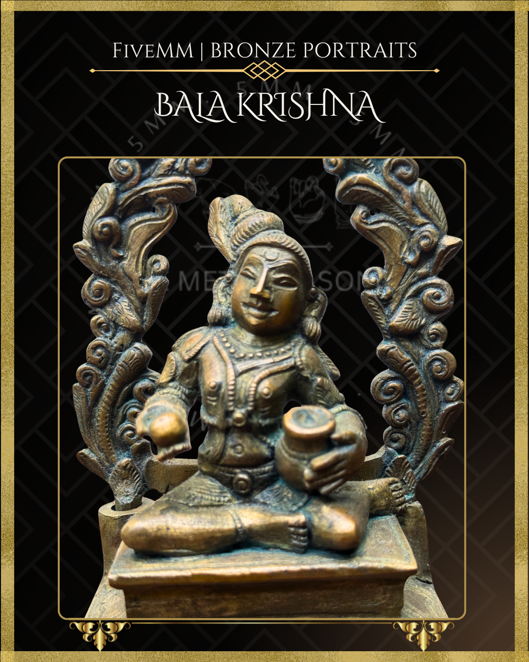 Bala krishna with butter Panchaloha Bronze statue – Shilpa Sastra iconography, handcrafted lost wax casting – closeup view