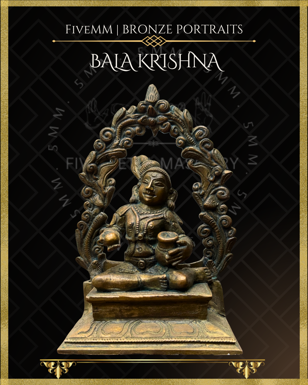Bala krishna with butter Panchaloha Bronze statue – Shilpa Sastra iconography, handcrafted lost wax casting – Projected view