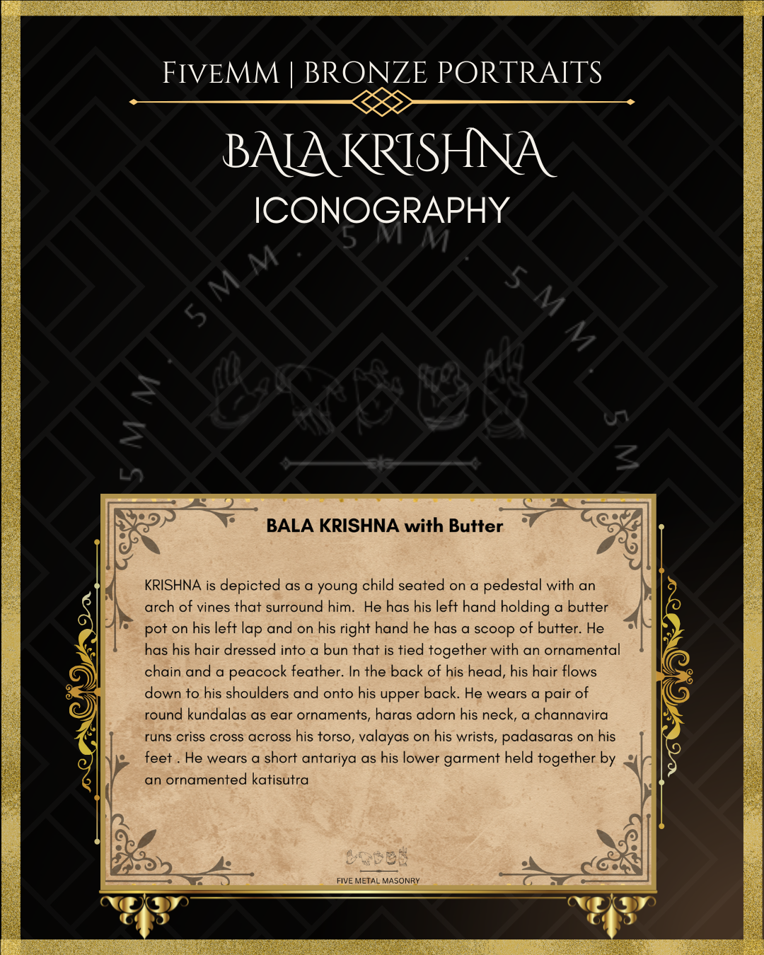 Bala krishna with butter Panchaloha Bronze statue – Shilpa Sastra iconography, handcrafted lost wax casting – Iconographic description