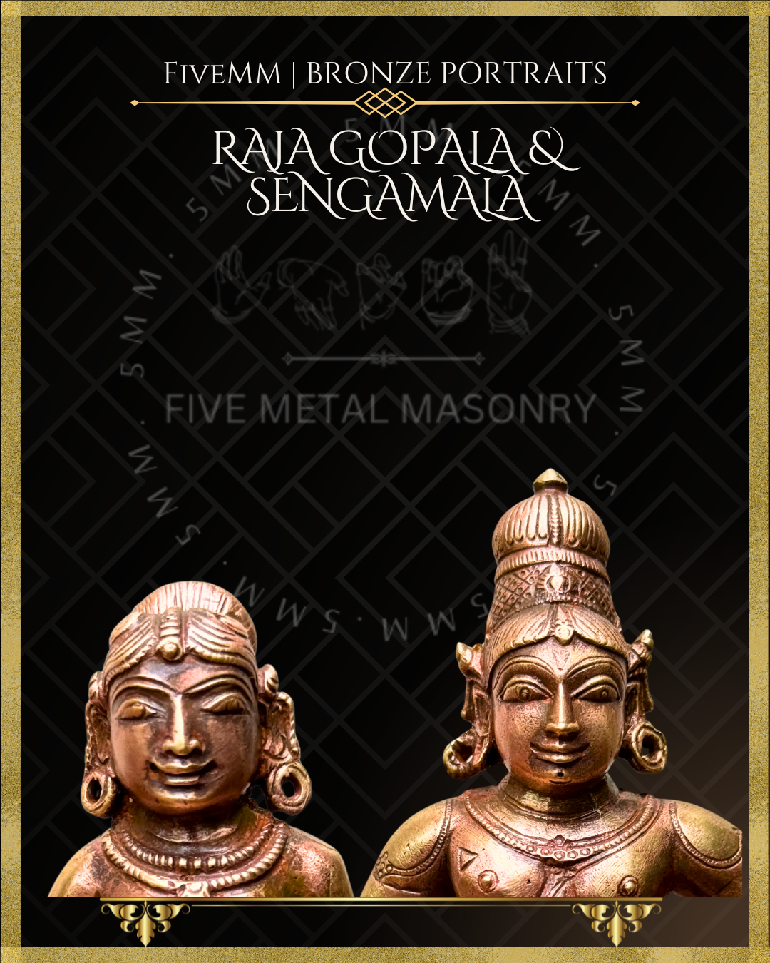 Krishna as Rajagopala, Lakshmi as Sengamala Panchaloha Bronze statue – per Shilpa Sastra iconography, handcrafted by lost wax casting – Face closeup view