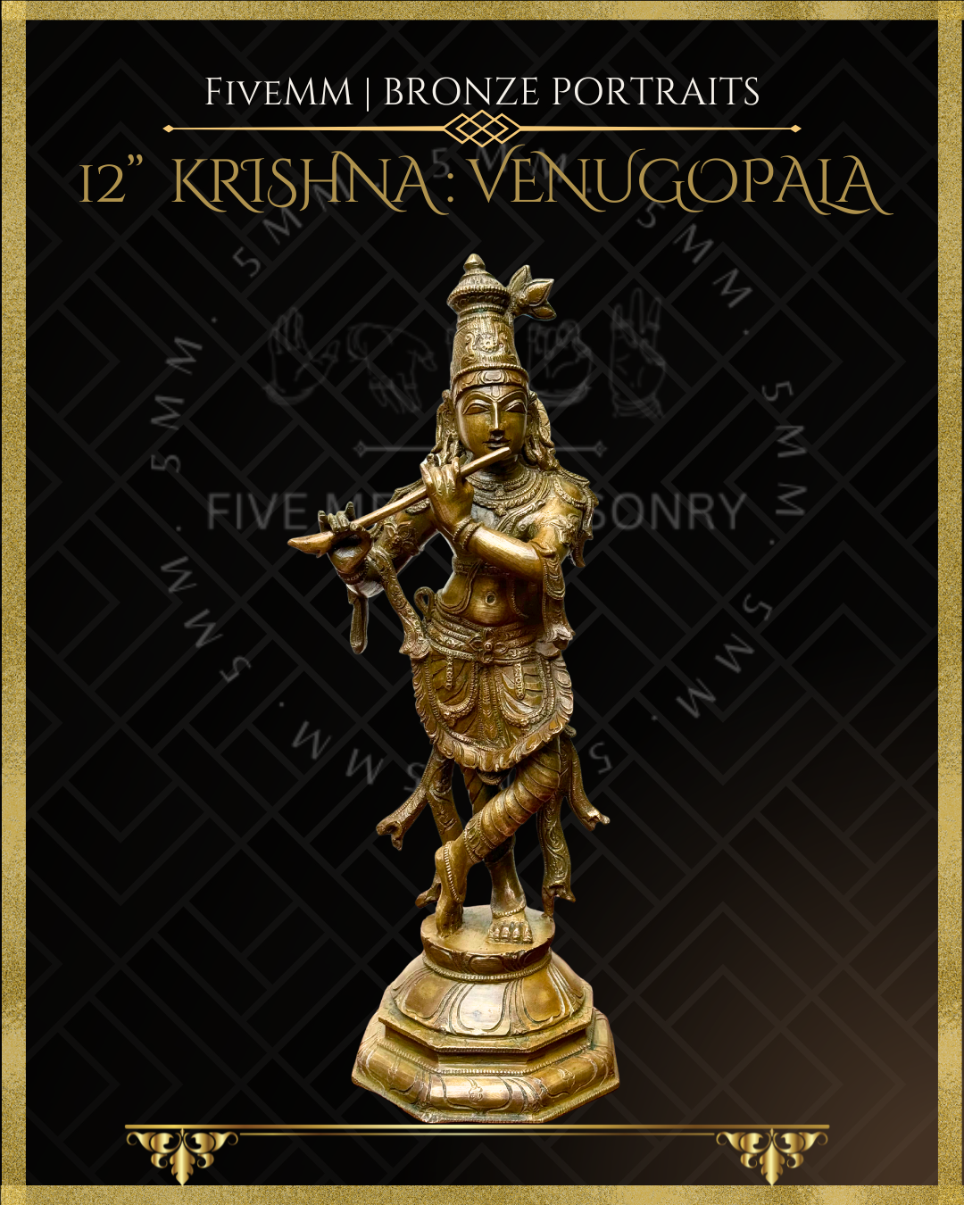 Krishna as Venugopala Panchaloha Bronze statue – per Shilpa Sastra iconography, handcrafted by lost wax casting – Front view