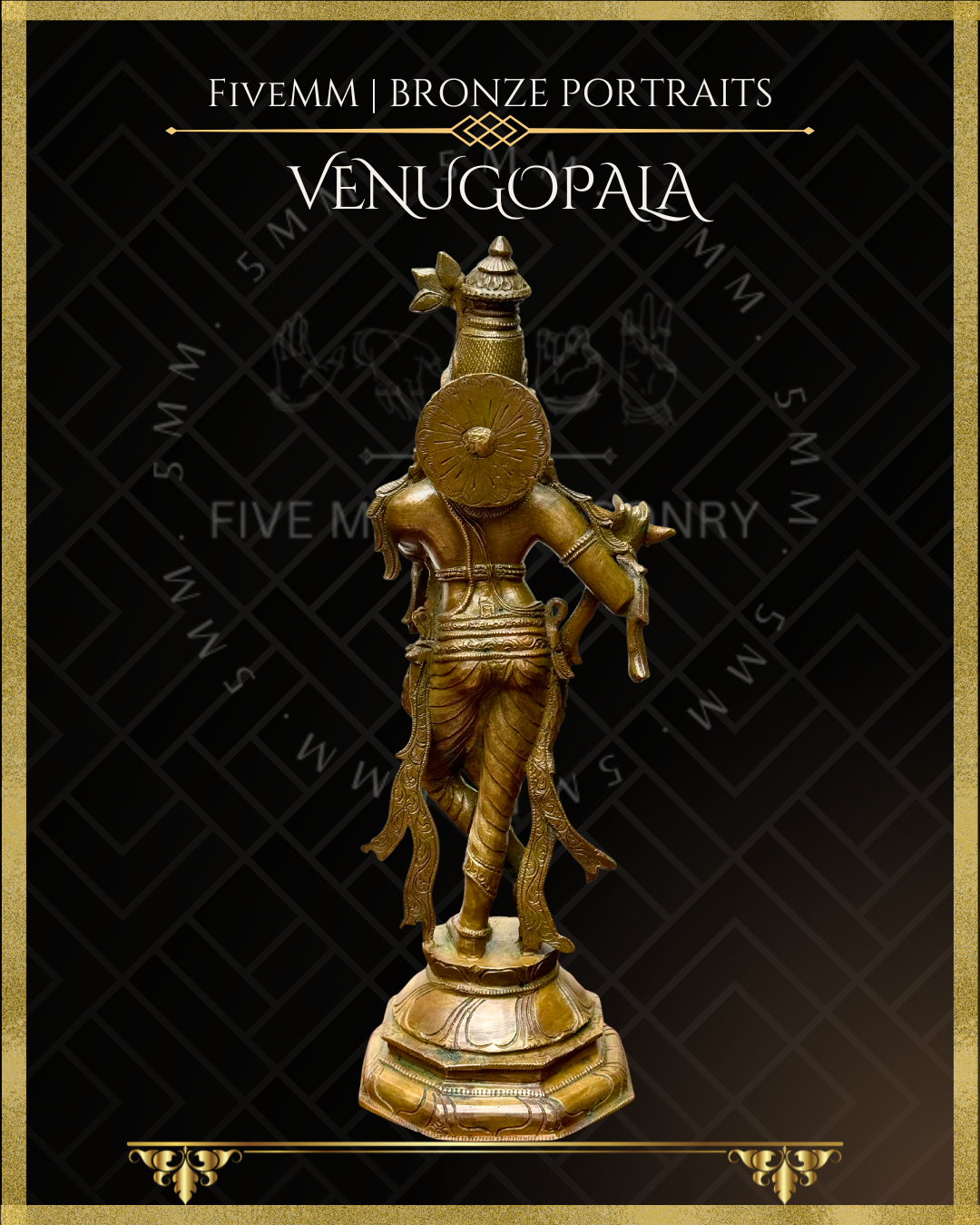 Krishna as Venugopala Panchaloha Bronze statue – per Shilpa Sastra iconography, handcrafted by lost wax casting – Back view