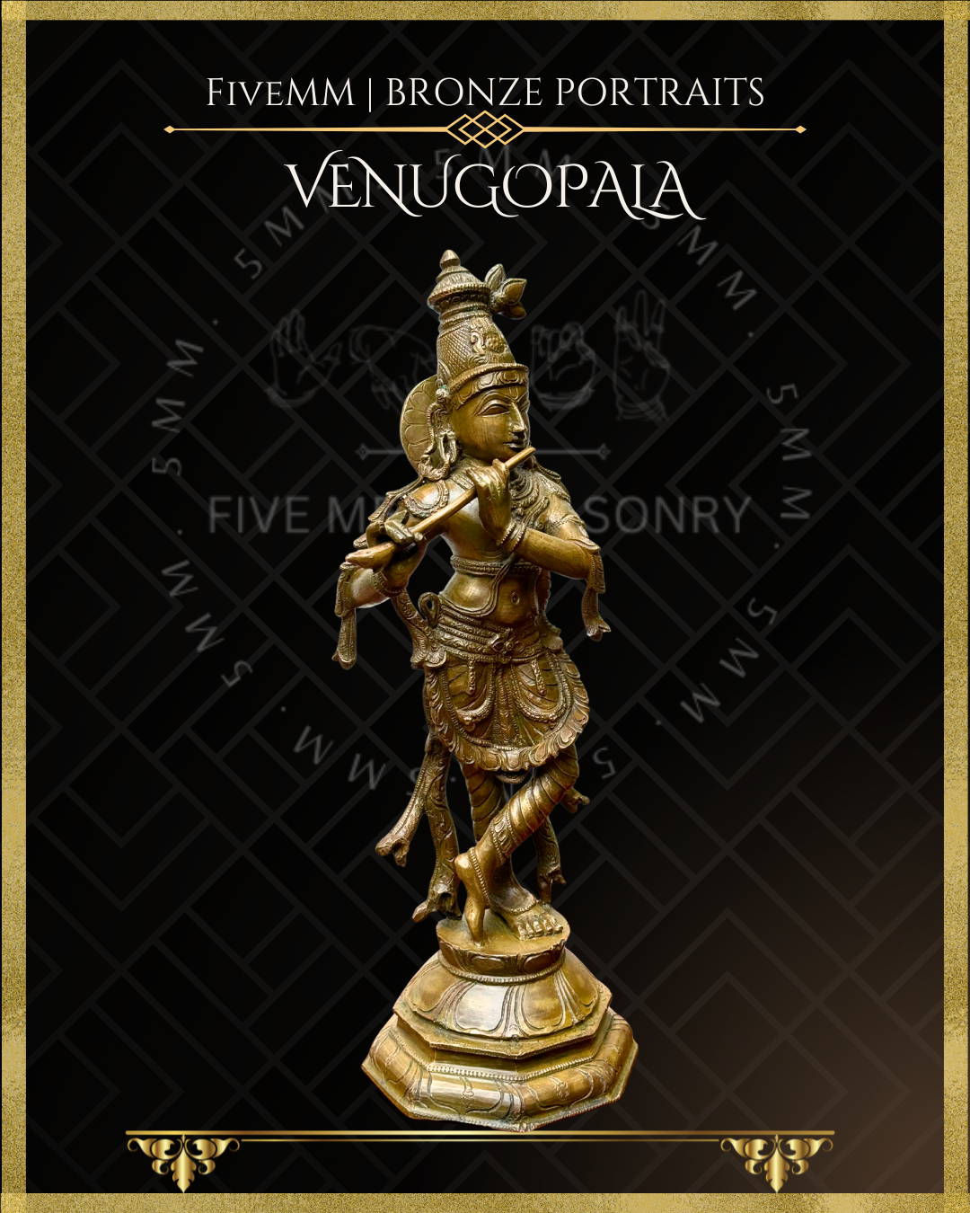Krishna as Venugopala Panchaloha Bronze statue – per Shilpa Sastra iconography, handcrafted by lost wax casting – Right facing view