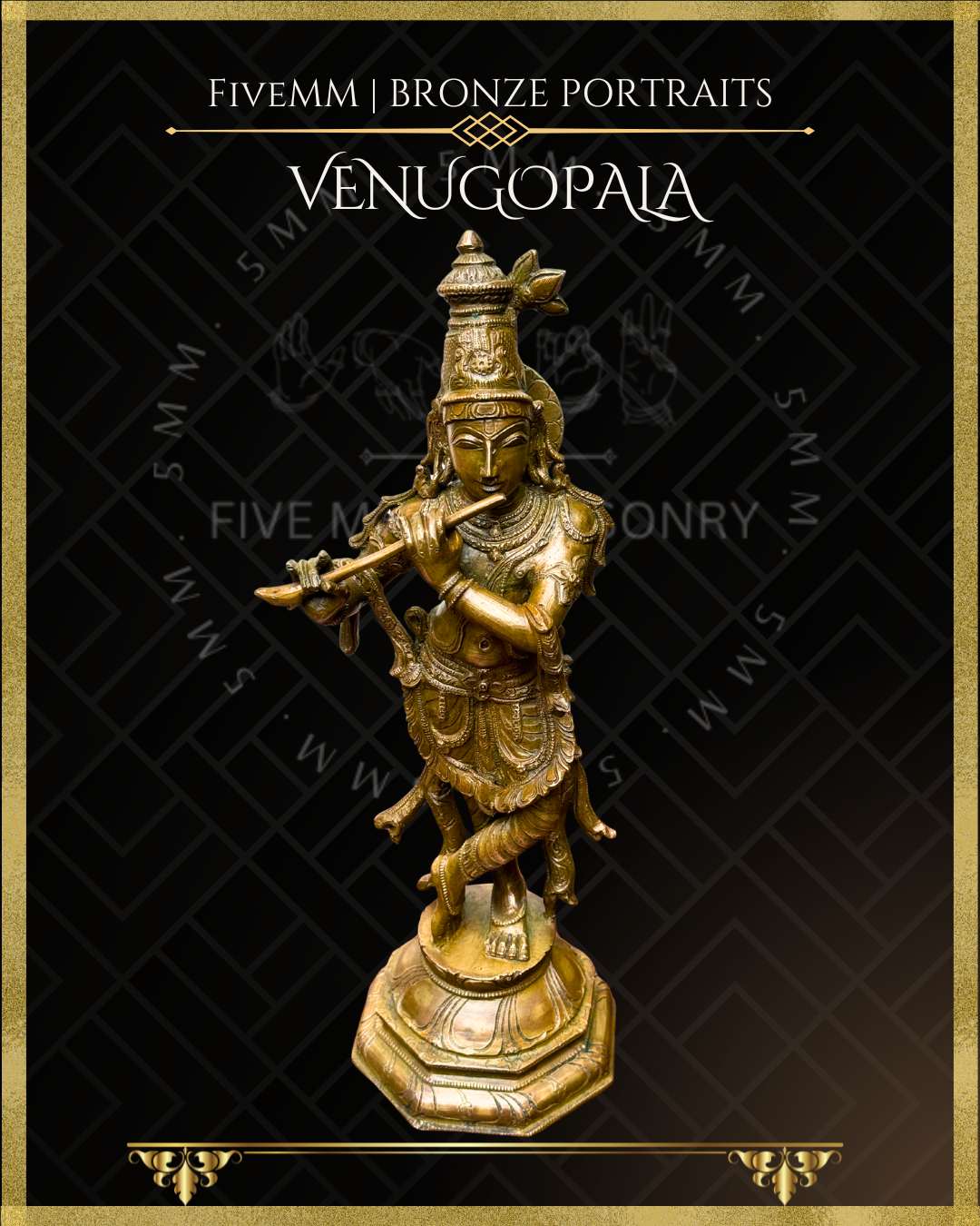 Krishna as Venugopala Panchaloha Bronze statue – per Shilpa Sastra iconography, handcrafted by lost wax casting – Top angle view