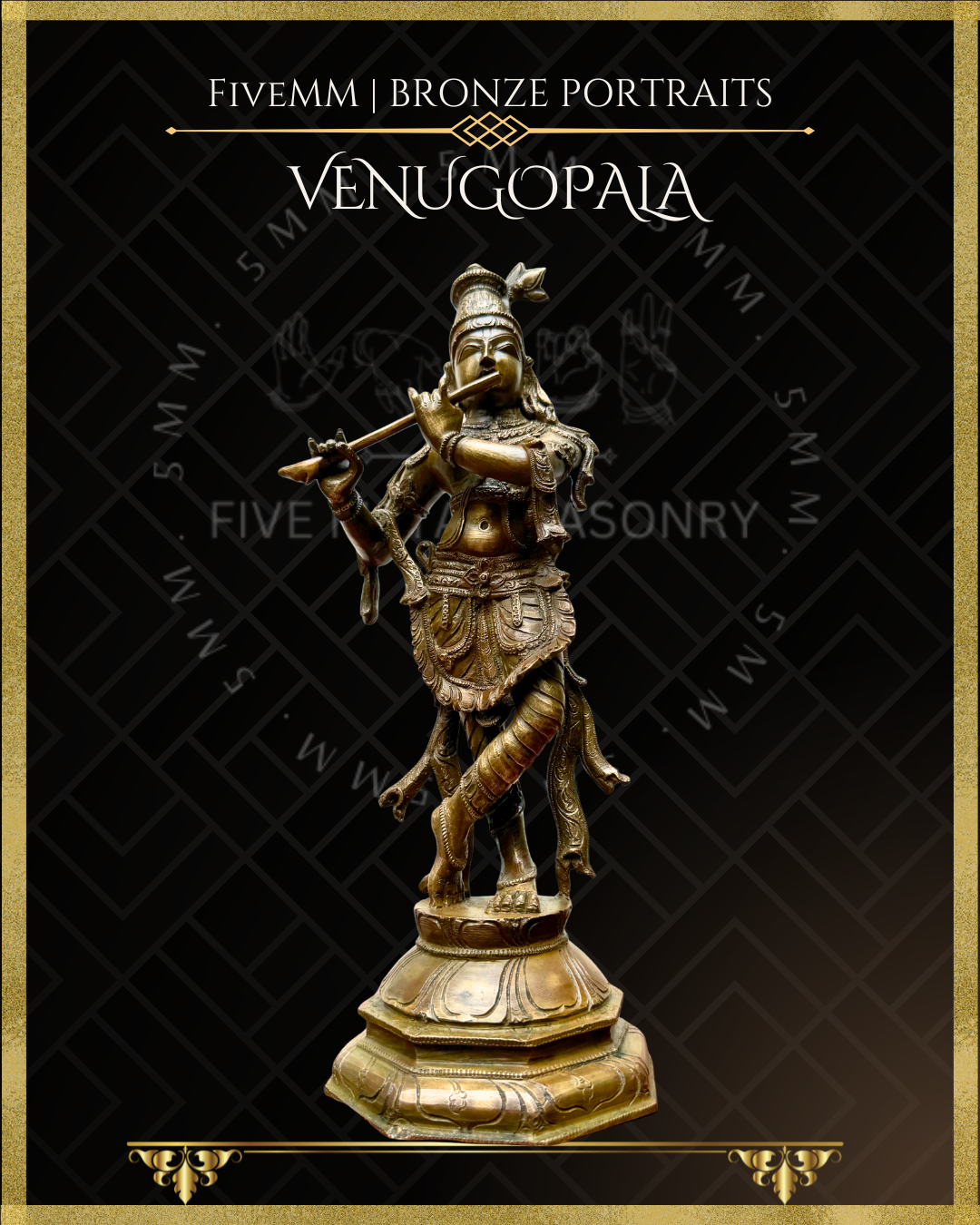 Krishna as Venugopala Panchaloha Bronze statue – per Shilpa Sastra iconography, handcrafted by lost wax casting – Bottom angle view