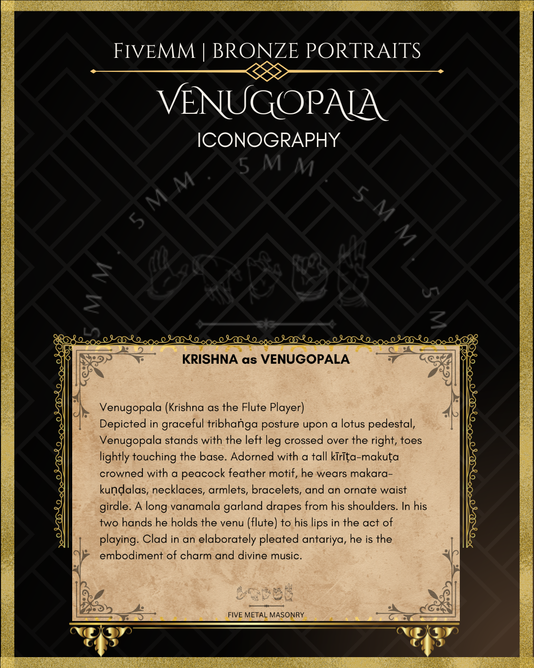 Krishna as Venugopala Panchaloha Bronze statue – per Shilpa Sastra iconography, handcrafted by lost wax casting – Iconographic description