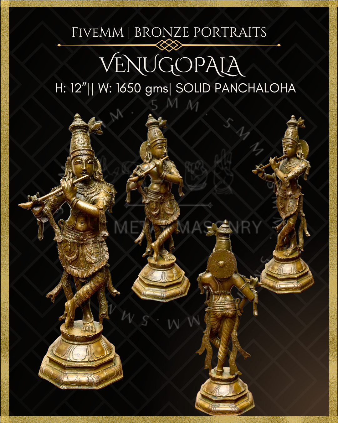Krishna as Venugopala Panchaloha Bronze statue – per Shilpa Sastra iconography, handcrafted by lost wax casting – All angles view