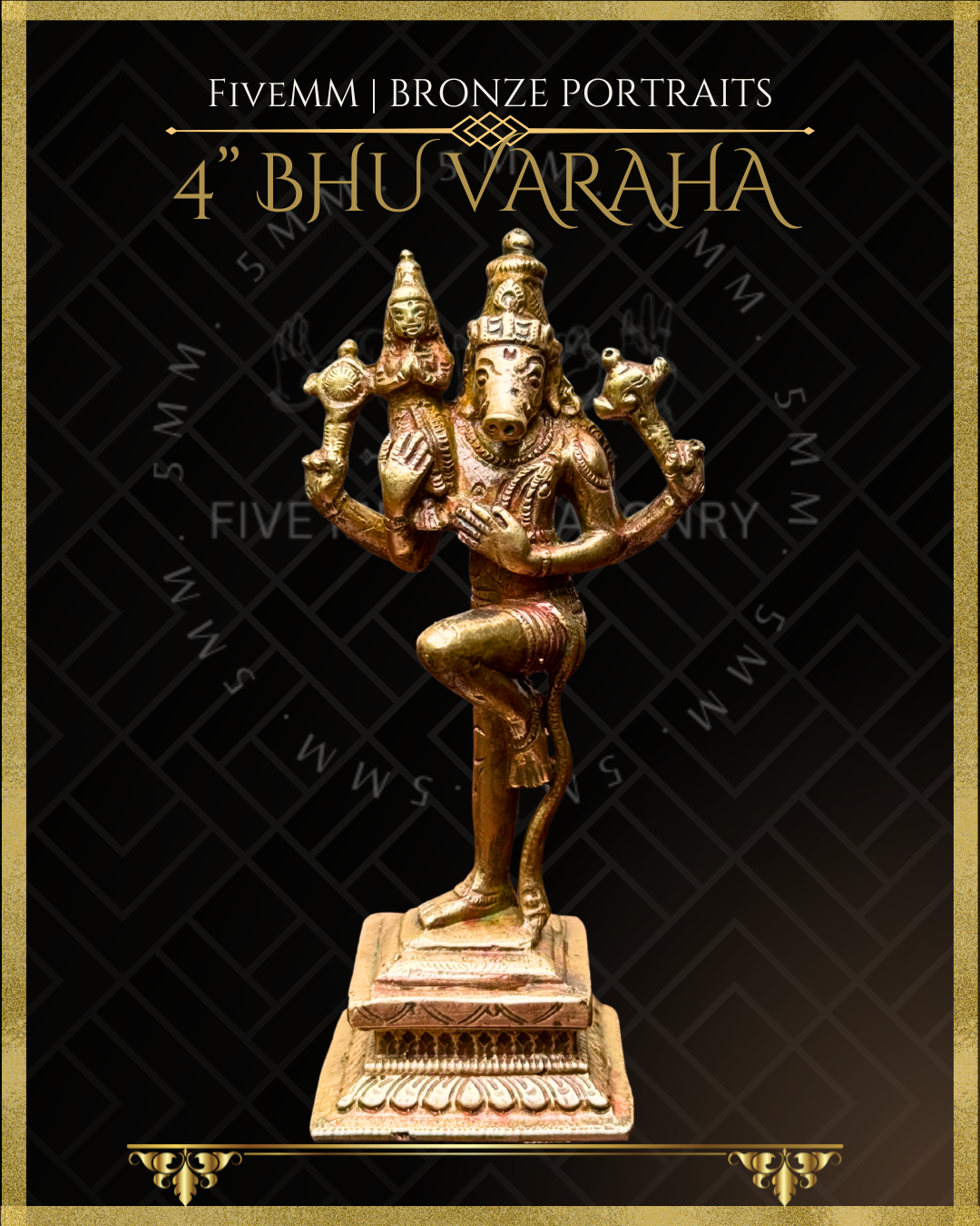 Bhu-Varaha Panchaloha Bronze statue – per Shilpa Sastra iconography, handcrafted by lost wax casting – Front view