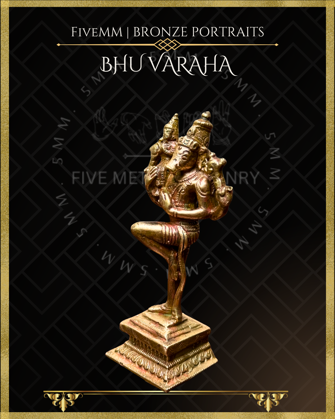 Bhu-Varaha Panchaloha Bronze statue – per Shilpa Sastra iconography, handcrafted by lost wax casting – Left facing view