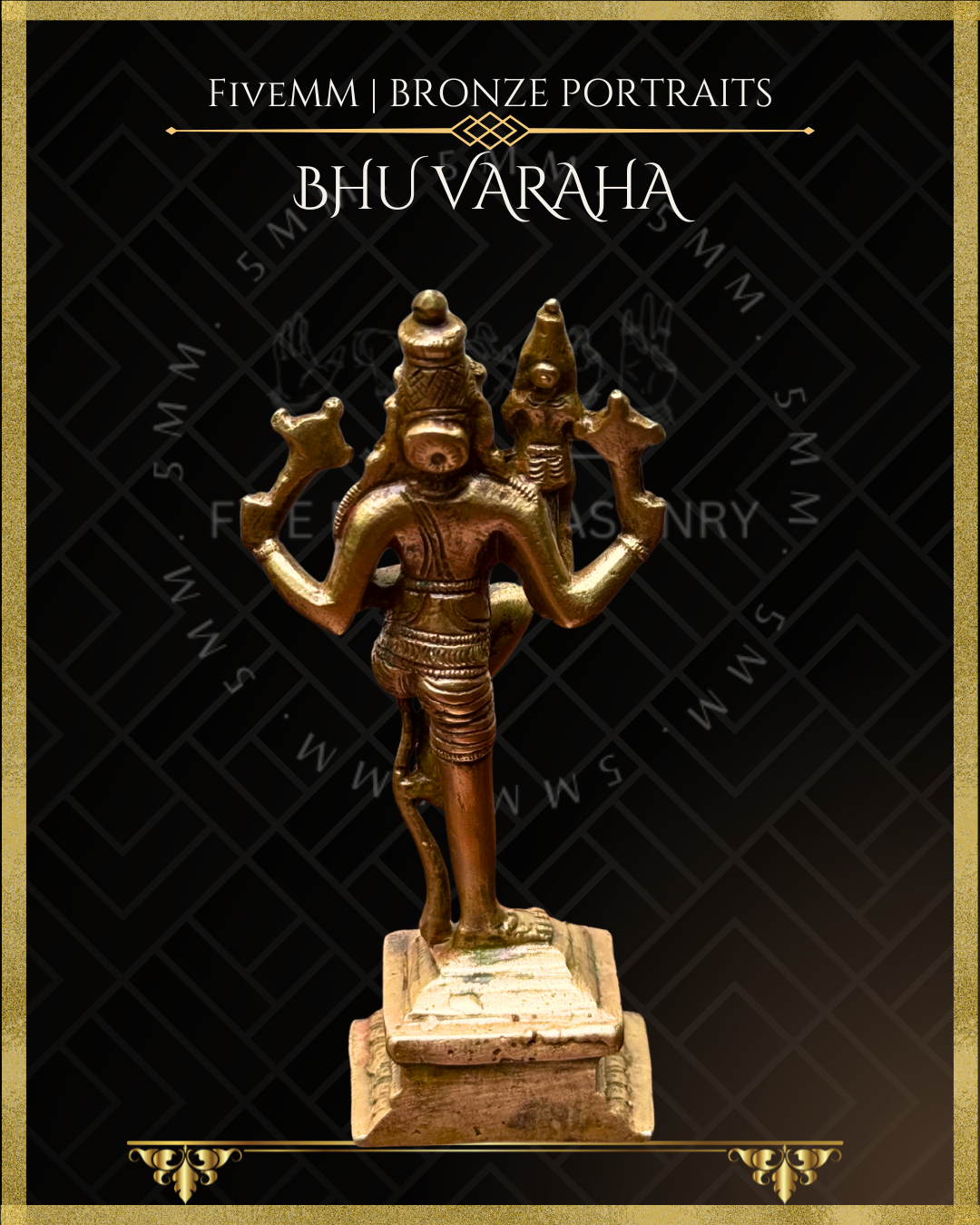 Bhu-Varaha Panchaloha Bronze statue – per Shilpa Sastra iconography, handcrafted by lost wax casting – Back view