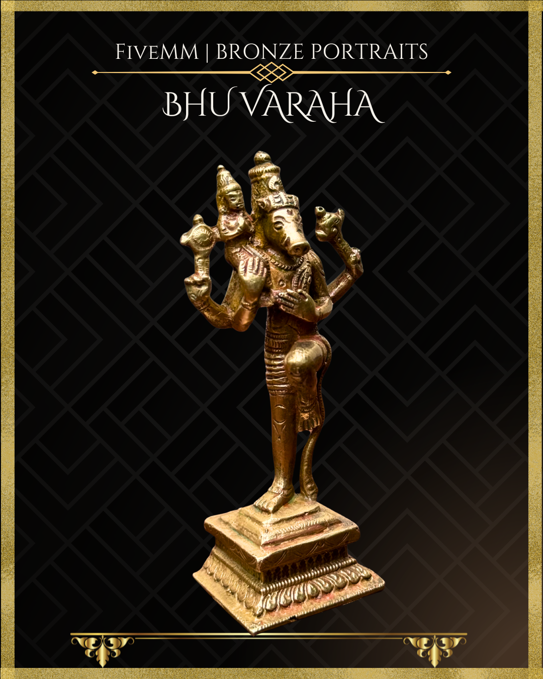 Bhu-Varaha Panchaloha Bronze statue – per Shilpa Sastra iconography, handcrafted by lost wax casting – Right facing view