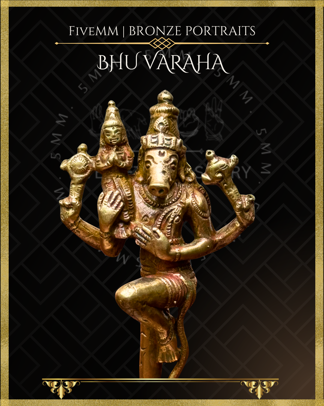 Bhu-Varaha Panchaloha Bronze statue – per Shilpa Sastra iconography, handcrafted by lost wax casting – Close up view
