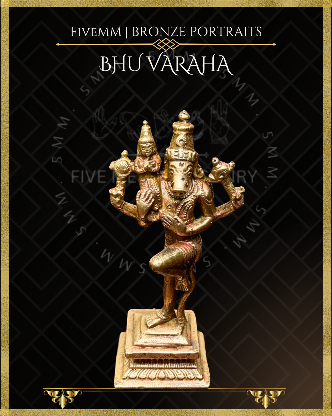 Bhu-Varaha Panchaloha Bronze statue – per Shilpa Sastra iconography, handcrafted by lost wax casting – Top angle view