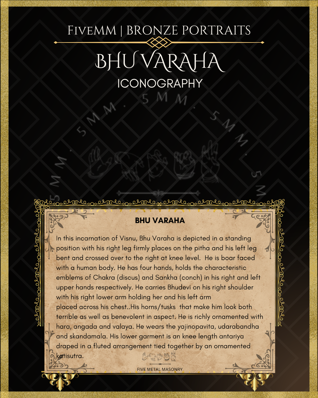 Bhu-Varaha Panchaloha Bronze statue – per Shilpa Sastra iconography, handcrafted by lost wax casting – Iconographic description