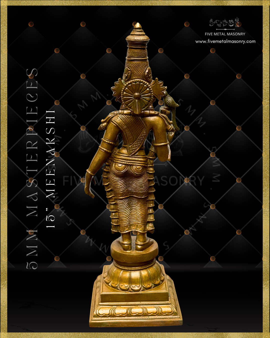 Madurai Meenakshi Panchaloha Bronze statue -  Masterpieces Collection - Iconography per Shilpa Sastra, handcrafted lost wax casting – Back view