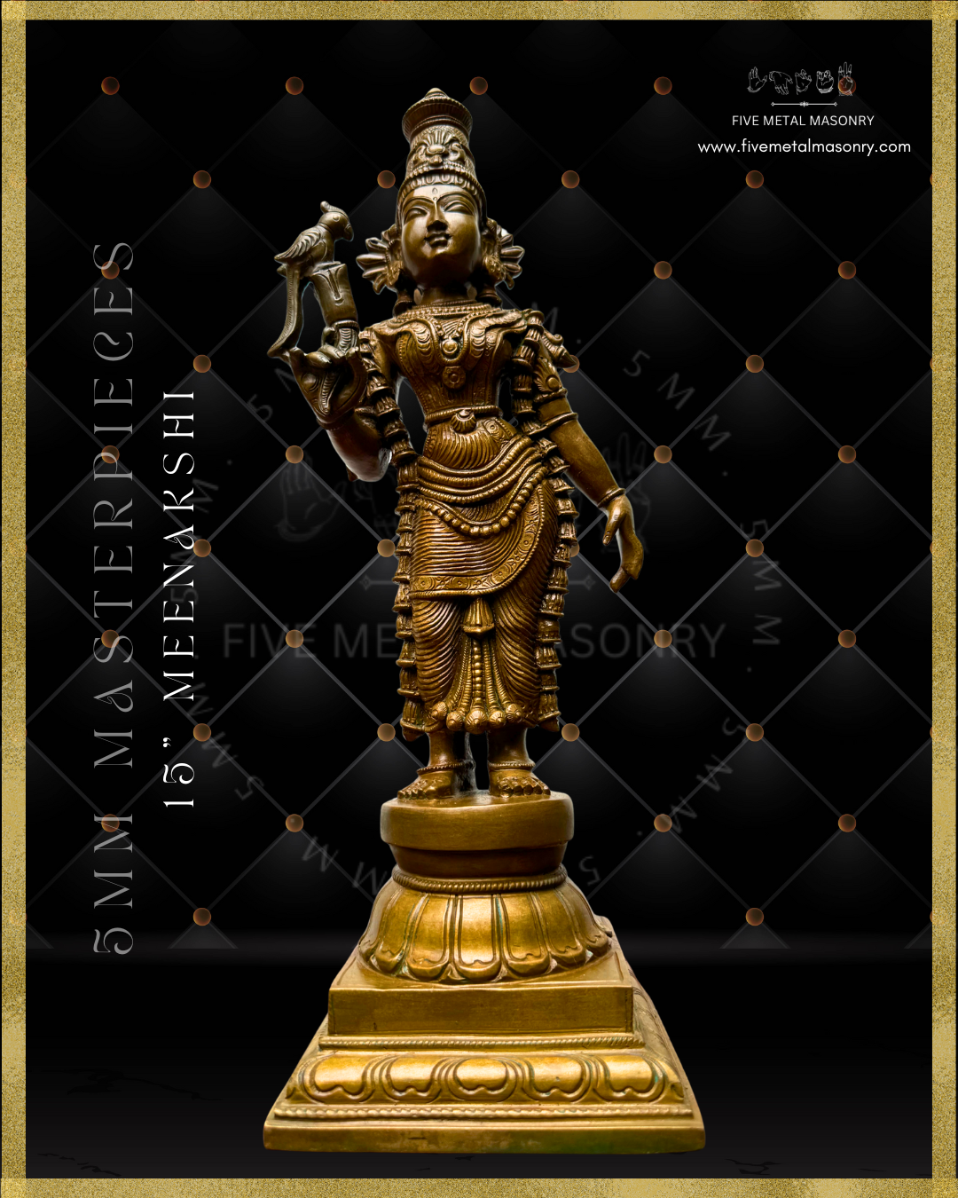 Madurai Meenakshi Panchaloha Bronze statue -  Masterpieces Collection - Iconography per Shilpa Sastra, handcrafted lost wax casting – Bottom up angle view