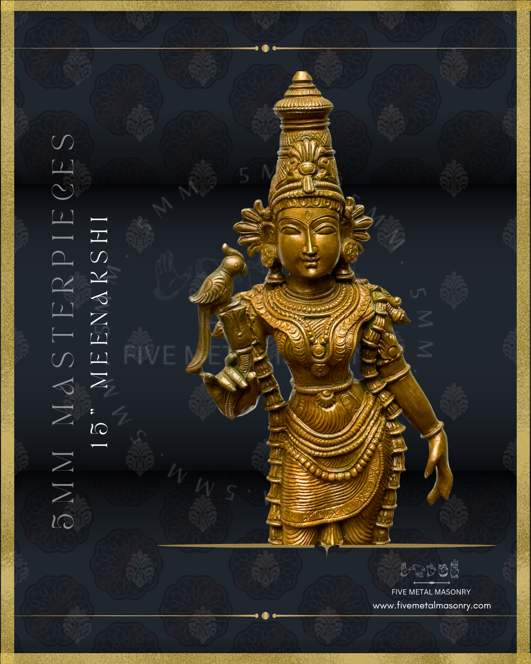 Madurai Meenakshi Panchaloha Bronze statue -  Masterpieces Collection - Iconography per Shilpa Sastra, handcrafted lost wax casting – Front upper closeup view