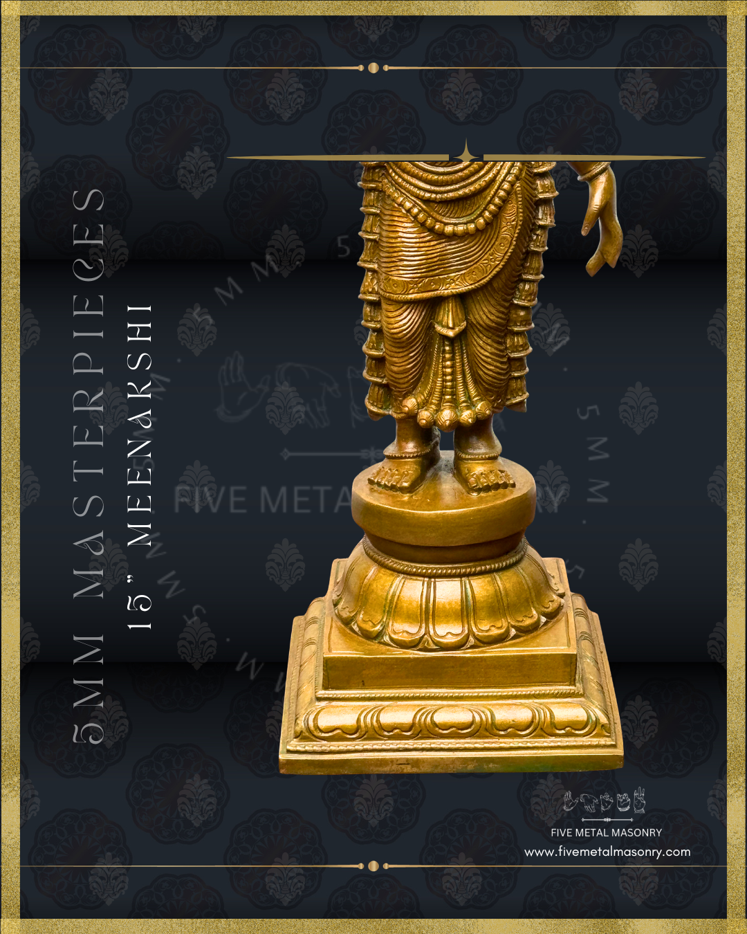 Madurai Meenakshi Panchaloha Bronze statue -  Masterpieces Collection - Iconography per Shilpa Sastra, handcrafted lost wax casting – Front lower part closeup view