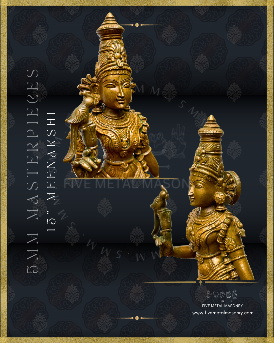 Madurai Meenakshi Panchaloha Bronze statue -  Masterpieces Collection - Iconography per Shilpa Sastra, handcrafted lost wax casting – Front side angle views