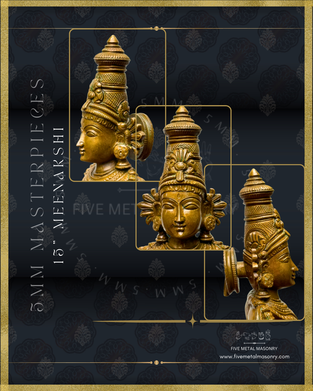 Madurai Meenakshi Panchaloha Bronze statue -  Masterpieces Collection - Iconography per Shilpa Sastra, handcrafted lost wax casting – Face closeup views