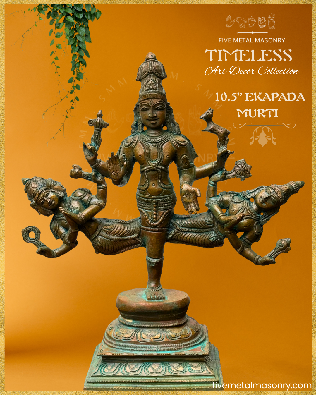 Ekapada Murti- Shiva:Vishnu:Brahma- Bronze Panchaloha statue – Timeless Collection - Iconography per Shilpa Sastra, Handcrafted lost wax casting – Front view