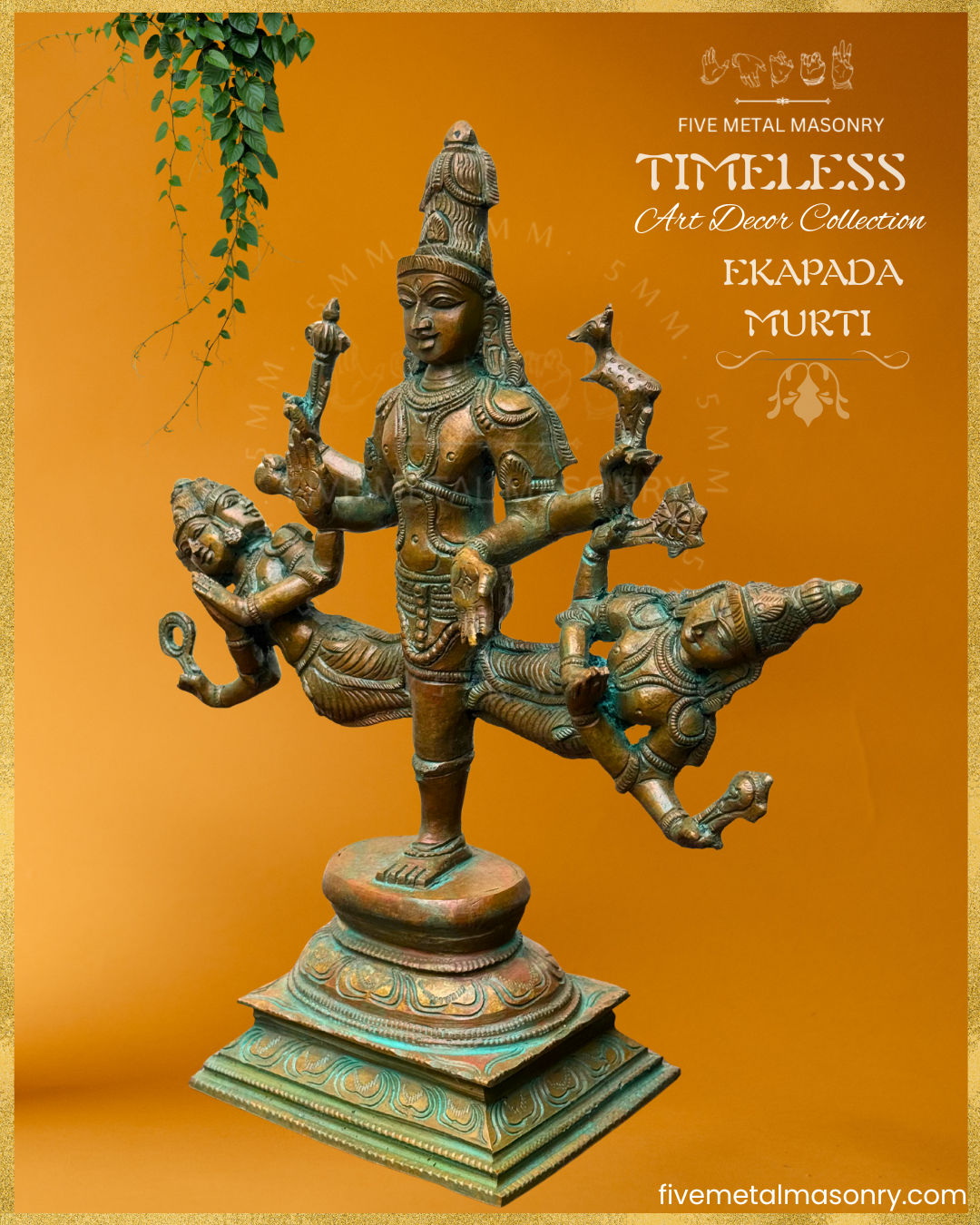 Ekapada Murti- Shiva:Vishnu:Brahma- Bronze Panchaloha statue – Timeless Collection - Iconography per Shilpa Sastra, Handcrafted lost wax casting – Left facing view