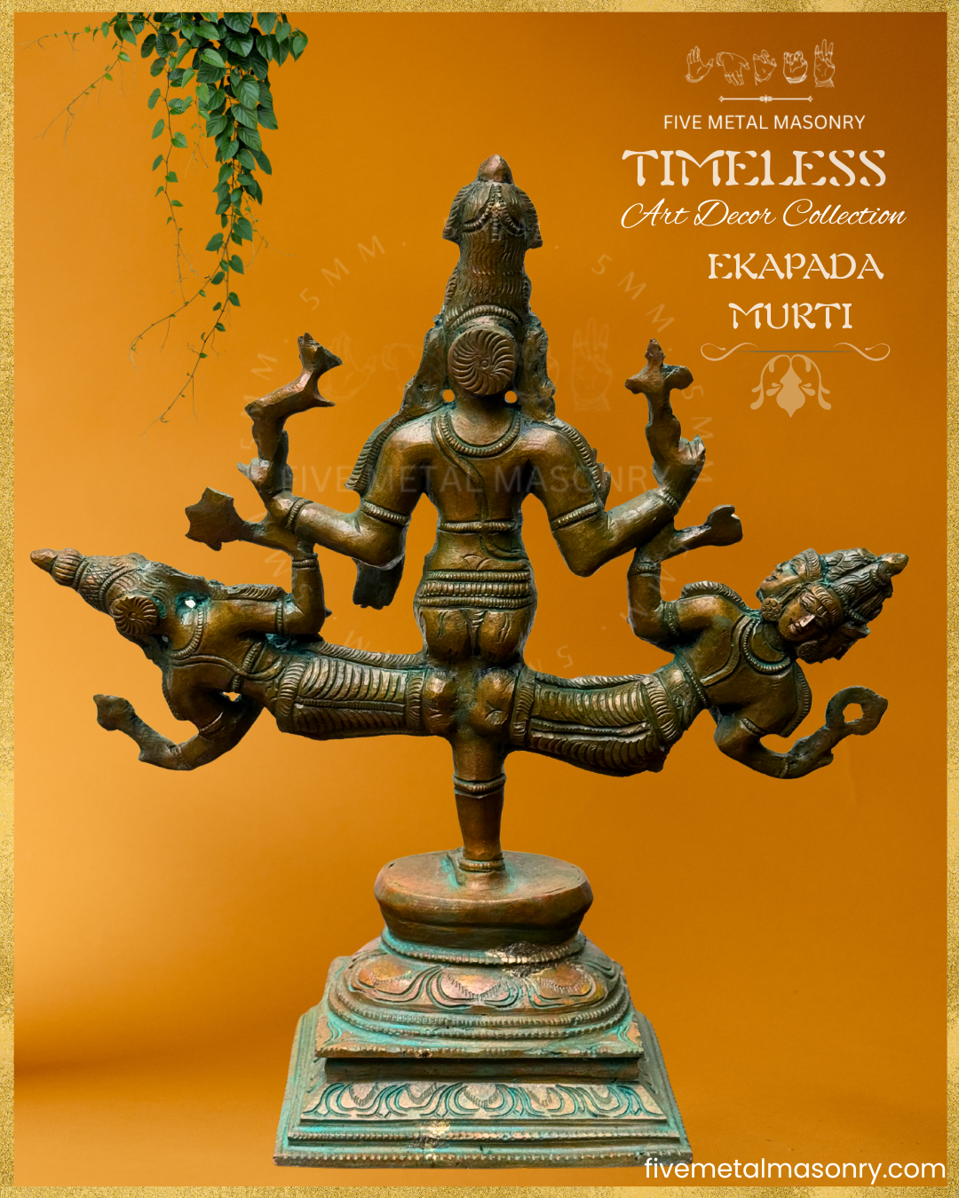 Ekapada Murti- Shiva:Vishnu:Brahma- Bronze Panchaloha statue – Timeless Collection - Iconography per Shilpa Sastra, Handcrafted lost wax casting – Back view
