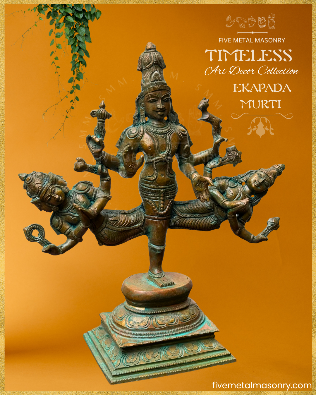 Ekapada Murti- Shiva:Vishnu:Brahma- Bronze Panchaloha statue – Timeless Collection - Iconography per Shilpa Sastra, Handcrafted lost wax casting – Right facing view