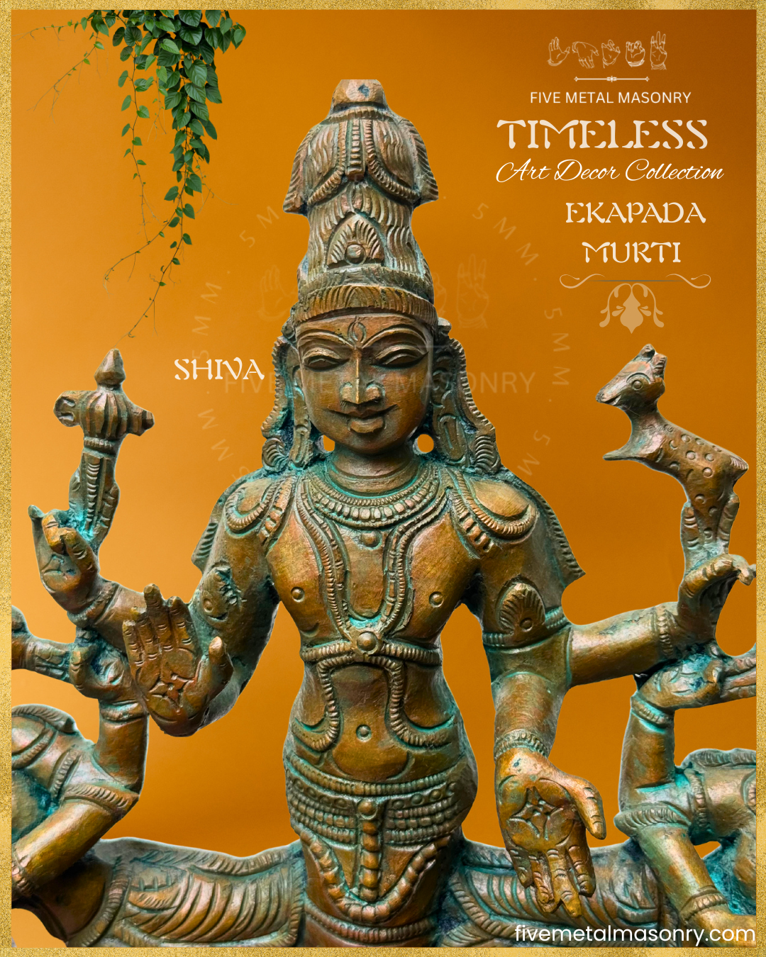 Ekapada Murti- Shiva:Vishnu:Brahma- Bronze Panchaloha statue – Timeless Collection - Iconography per Shilpa Sastra, Handcrafted lost wax casting – Shiva closeup view