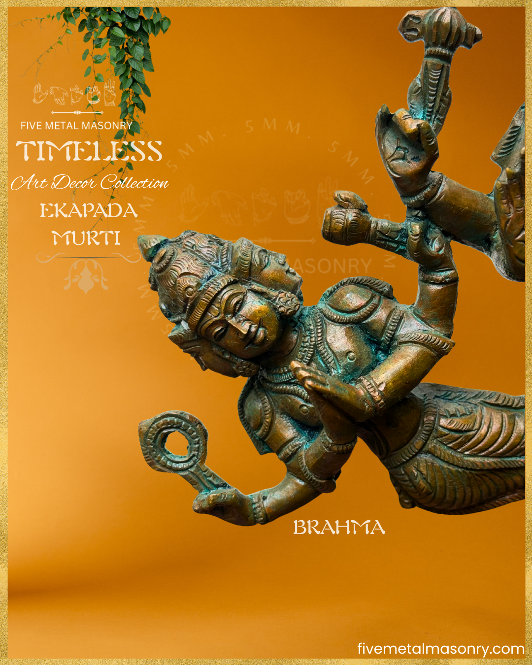 Ekapada Murti- Shiva:Vishnu:Brahma- Bronze Panchaloha statue – Timeless Collection - Iconography per Shilpa Sastra, Handcrafted lost wax casting – Brahma closeup view