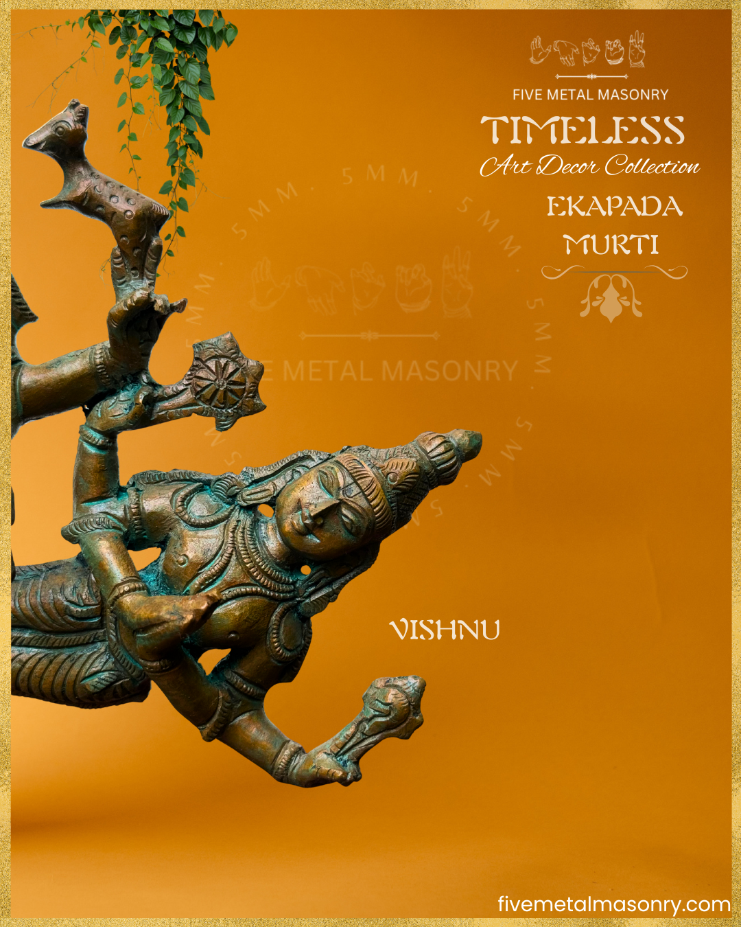 Ekapada Murti- Shiva:Vishnu:Brahma- Bronze Panchaloha statue – Timeless Collection - Iconography per Shilpa Sastra, Handcrafted lost wax casting – Vishnu closeup view