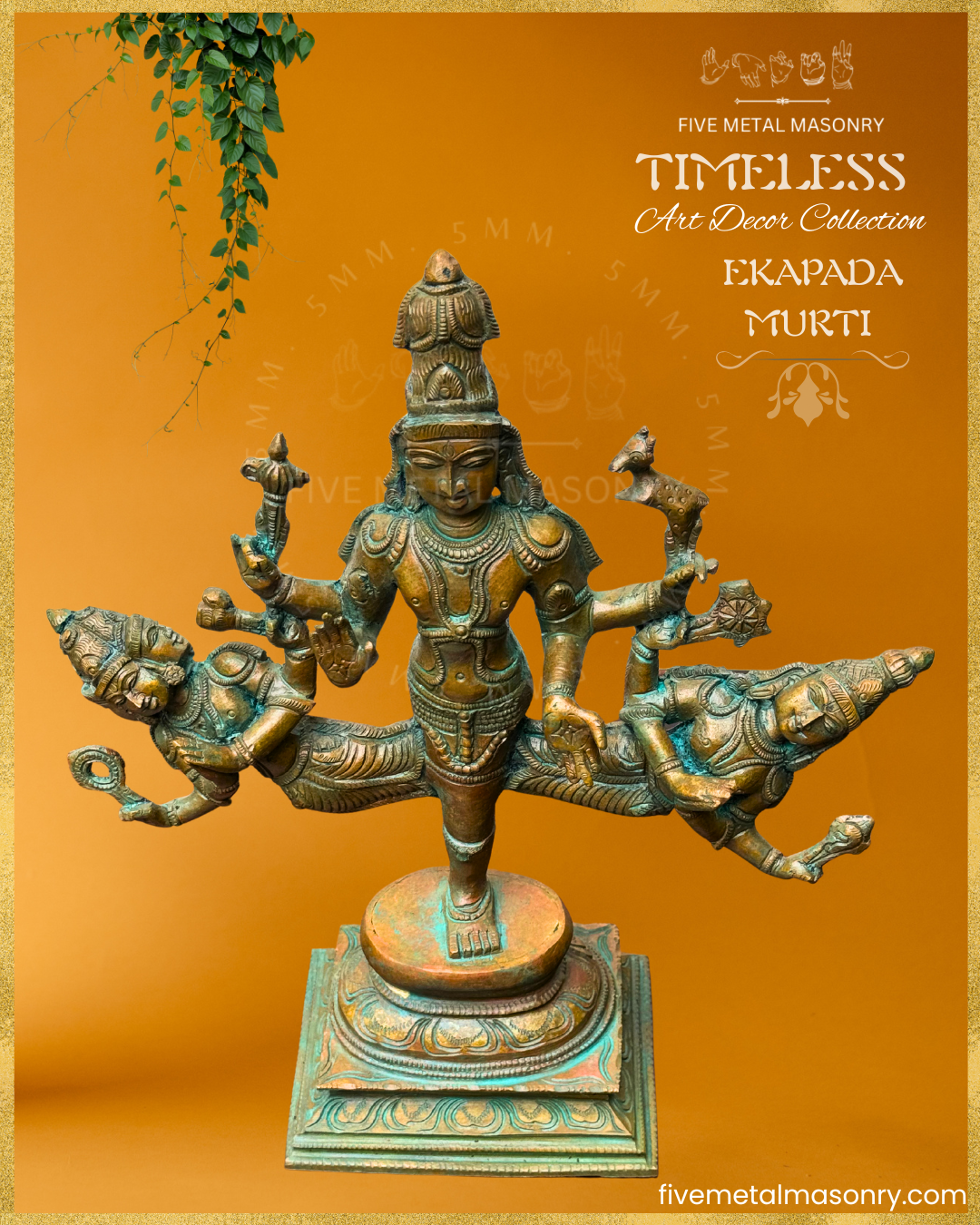 Ekapada Murti- Shiva:Vishnu:Brahma- Bronze Panchaloha statue – Timeless Collection - Iconography per Shilpa Sastra, Handcrafted lost wax casting – Top angle view