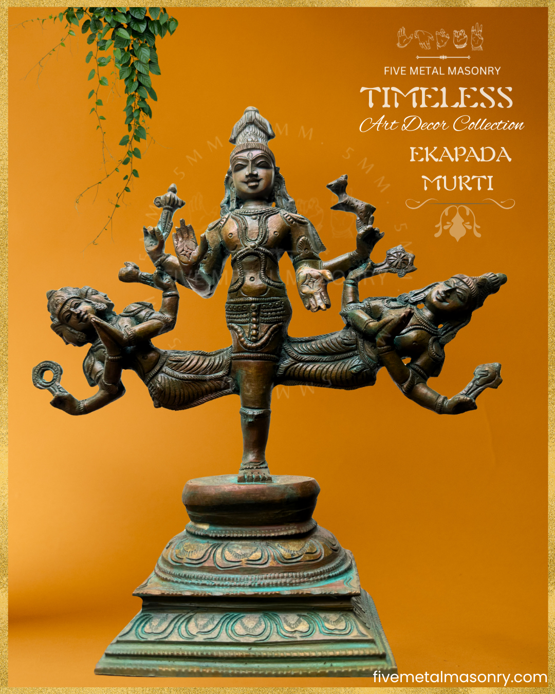 Ekapada Murti- Shiva:Vishnu:Brahma- Bronze Panchaloha statue – Timeless Collection - Iconography per Shilpa Sastra, Handcrafted lost wax casting – Bottomup angle view