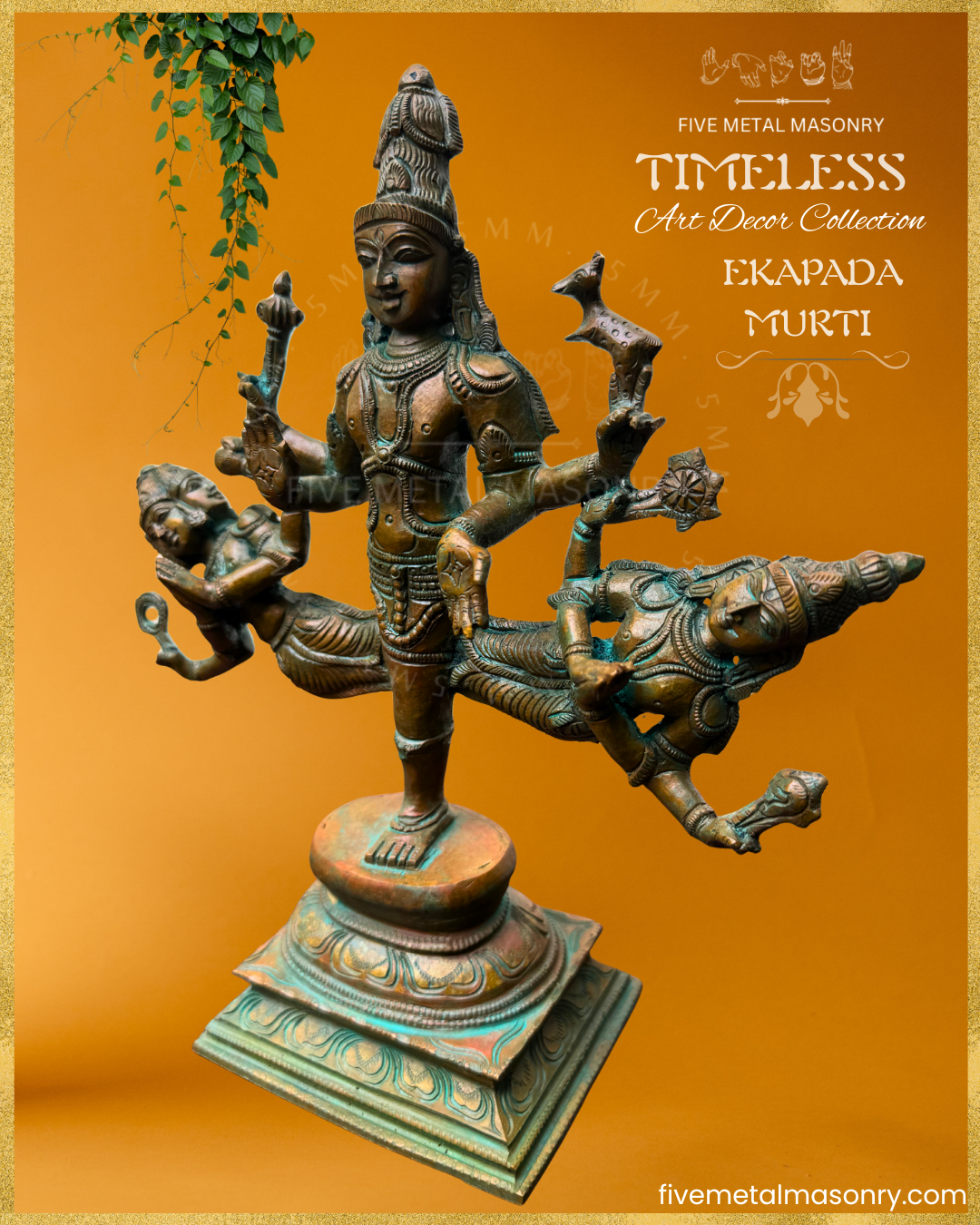 Ekapada Murti- Shiva:Vishnu:Brahma- Bronze Panchaloha statue – Timeless Collection - Iconography per Shilpa Sastra, Handcrafted lost wax casting – Left projection view
