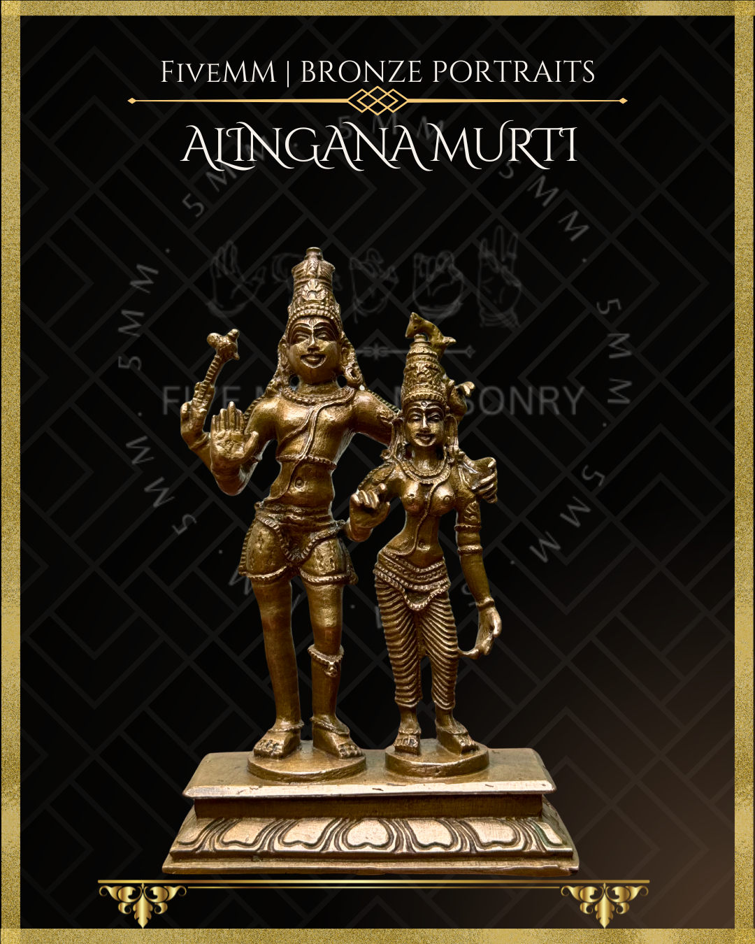 Alinganamurti-Shiva embracing Uma Panchaloha Bronze statue - Iconography per Shilpa Sastra, Handcrafted lost wax casting – Bottomup angle view