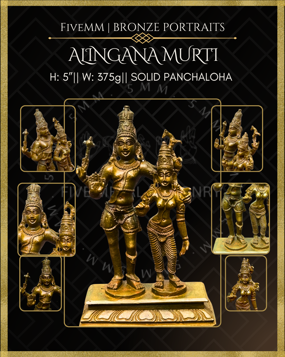 Alinganamurti-Shiva embracing Uma Panchaloha Bronze statue - Iconography per Shilpa Sastra, Handcrafted lost wax casting – All angles view