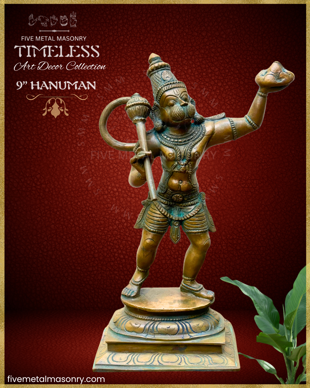 Hanuman Panchaloha Bronze statue – Timeless Collection - Iconography per Shilpa Sastra, Handcrafted lost wax casting – Front view