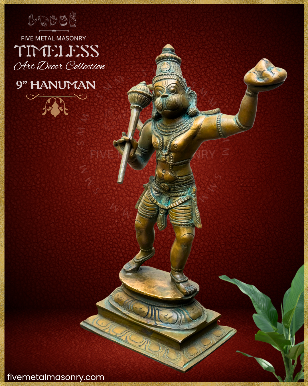 Hanuman Panchaloha Bronze statue – Timeless Collection - Iconography per Shilpa Sastra, Handcrafted lost wax casting – Left facing view