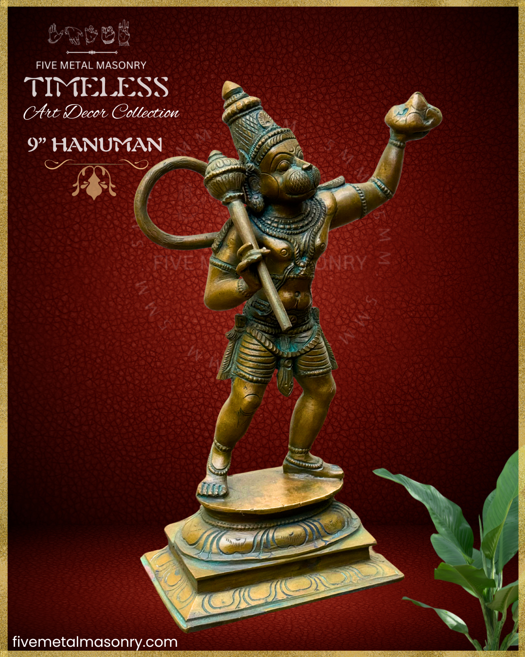 Hanuman Panchaloha Bronze statue – Timeless Collection - Iconography per Shilpa Sastra, Handcrafted lost wax casting – Right facing view